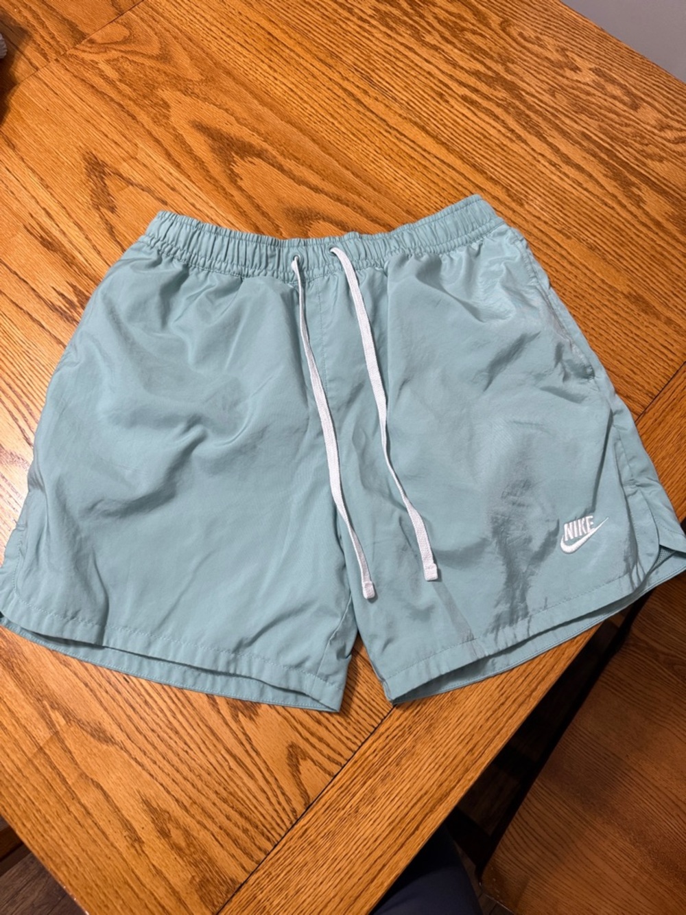 Men’s Nike Light Sage Green Mesh Lined Athletic Shorts with White Nike Tag - Med